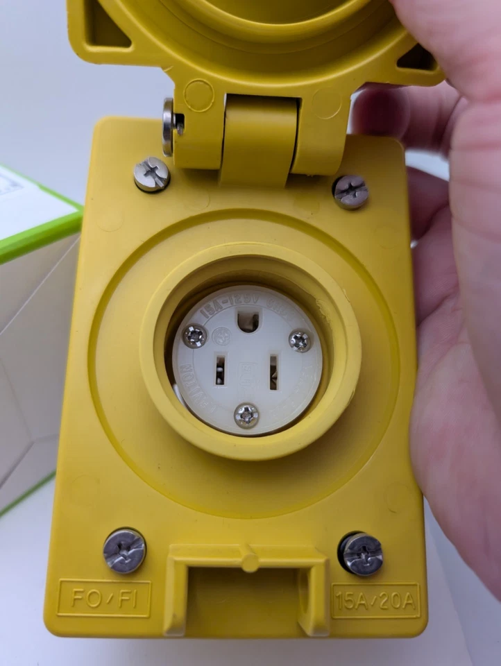 Leviton Wetguard Watertight Straight Blade Outlet 125V 15A Yellow, IP66 90W47-S - Image 4 of 4