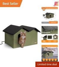 Heated Outdoor Cat House Extra-Wide Insulated Waterproof Shelter for Stray Fe...