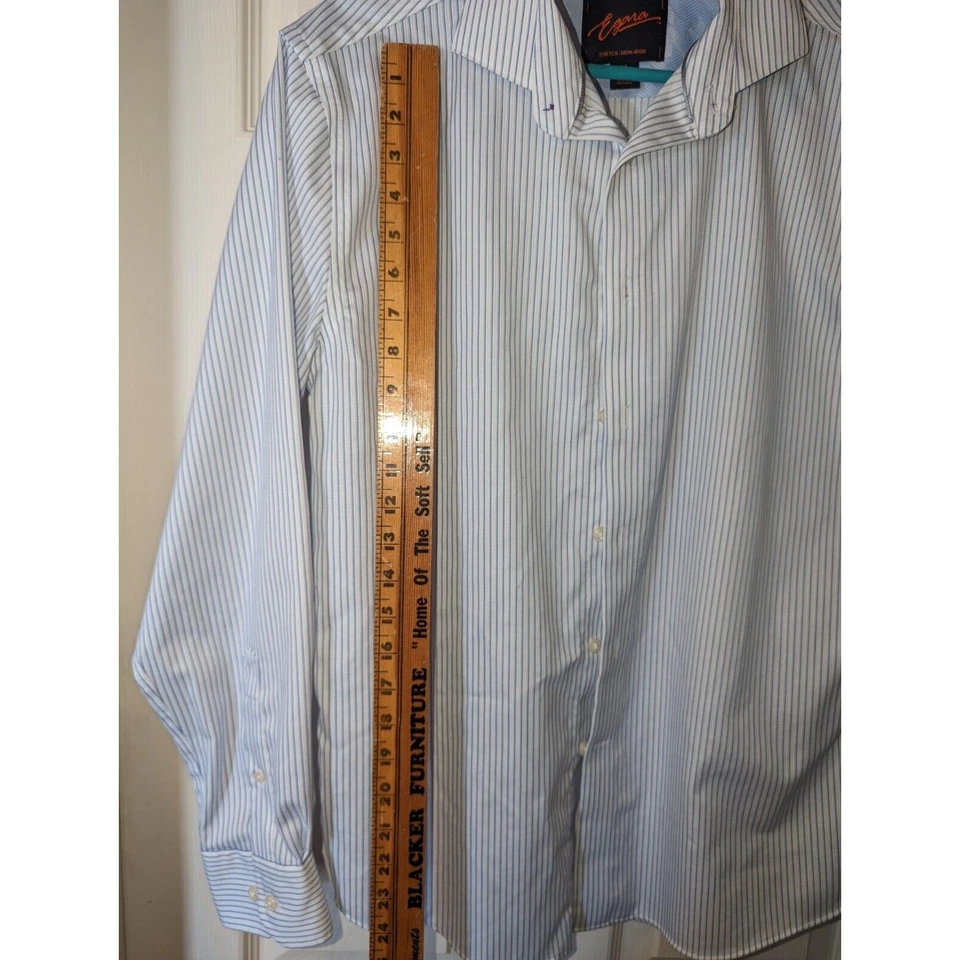 Egara Dress Shirt Mens Medium Stretch Non Iron Button Up White Blue Stipe  - Изображение 3 из 4