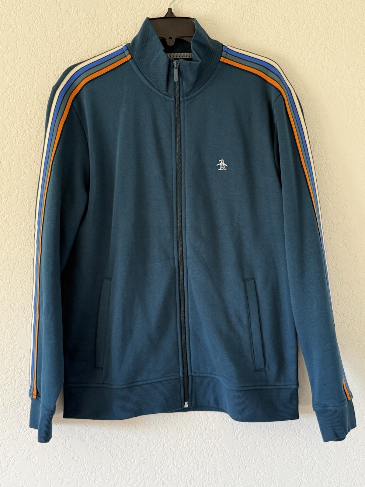 Original Penguin Men's Track Sleeve Stripe Jacket Full Zip Reflecting Pond Green