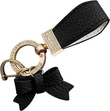 1 PC Bling Car Bow Leather Keychain with Rhinestone Decora Color: Gold  Black
