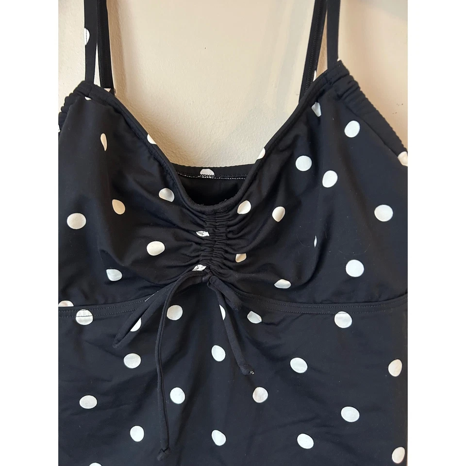 Tankini de natación Lands End negro blanco a lunares acanalados talla 12P náutico Foto 2 de 4