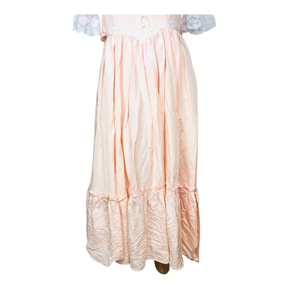 Vintage Gunne Sax by Jessica McClintock Pink Prairie Maxi Dress Lace Trim Sz 9 - Image 3 of 4