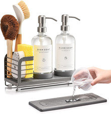 Kitchen Soap Dispenser Set with Drying Tray   16Oz Glass Bottles with Stainless