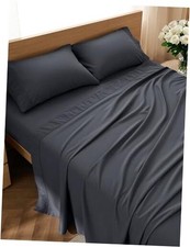 Sheet Set - 4 Pieces Soft Size Sheets - Breathable Queen 01 - Dark Grey