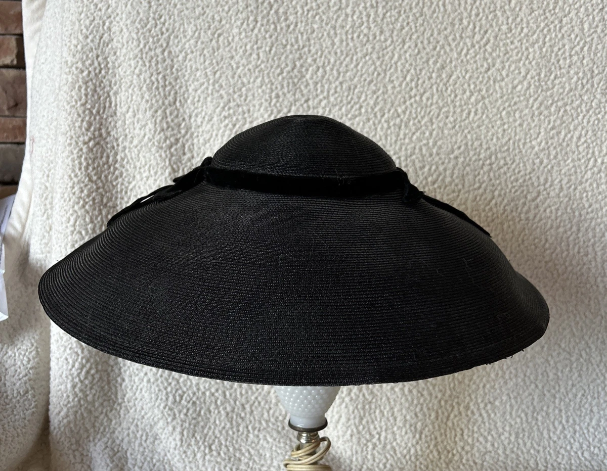 Melosoie Womens Vintage Black wool Wide Roll Brim Hat Retro Mid Century Glam Wide Brim Black 1940s Vintage Hats for Women for sale | eBay main image 2