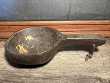 Antique Vintage Wooden Ladle Primitive Kitchen Food Prep Scoop Leather Hanger A6