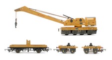 HORNBY 'OO' GAUGE R6207 YELLOW 75T ADB 141 BREAKDOWN CRANE & WAGONS *WEATHERED