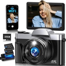4K Digital Camera with SD Card Autofocus 64MP Point and Shoot 16X Zoom AntiShake