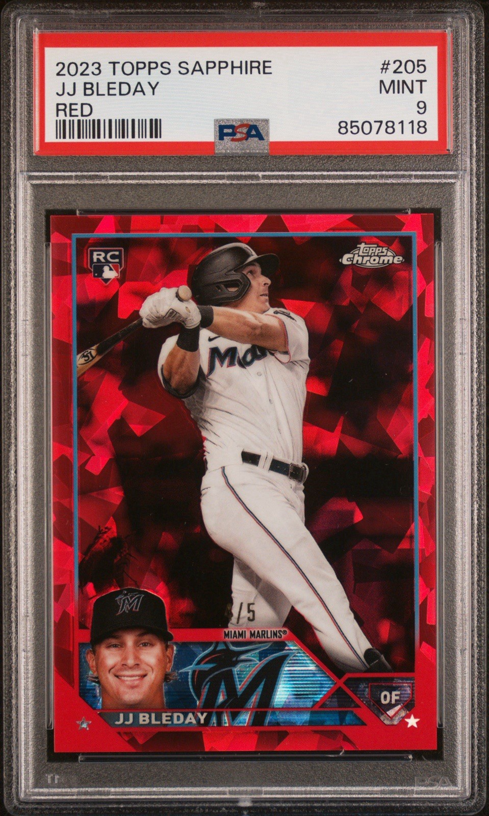 JJ Bleday 2023 Topps Chrome Sapphire Red /5 Rookie PSA 9 POP 1