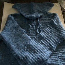 Women s Blue Pullover Hoodie Size L Solid Fleece Polyester Drawstring Hood
