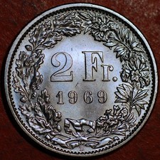 Switzerland 2 Francs 1969 KM# 21a.1