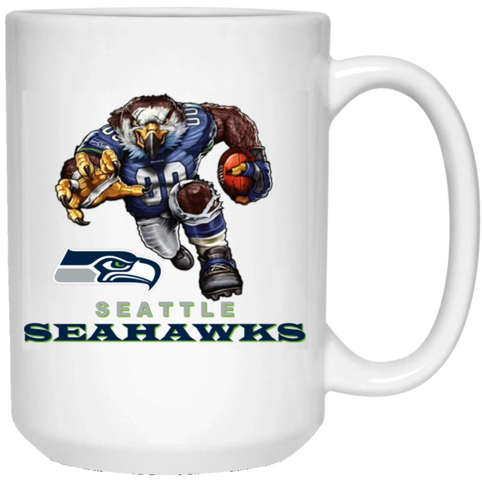 Seattle Seahawks Blitzz Logo Player Mascot White Ceramic Coffee Mug Cup
