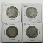 Lot of 4 Barber Half Dollars : 1901 1901-O-1905  1905-S