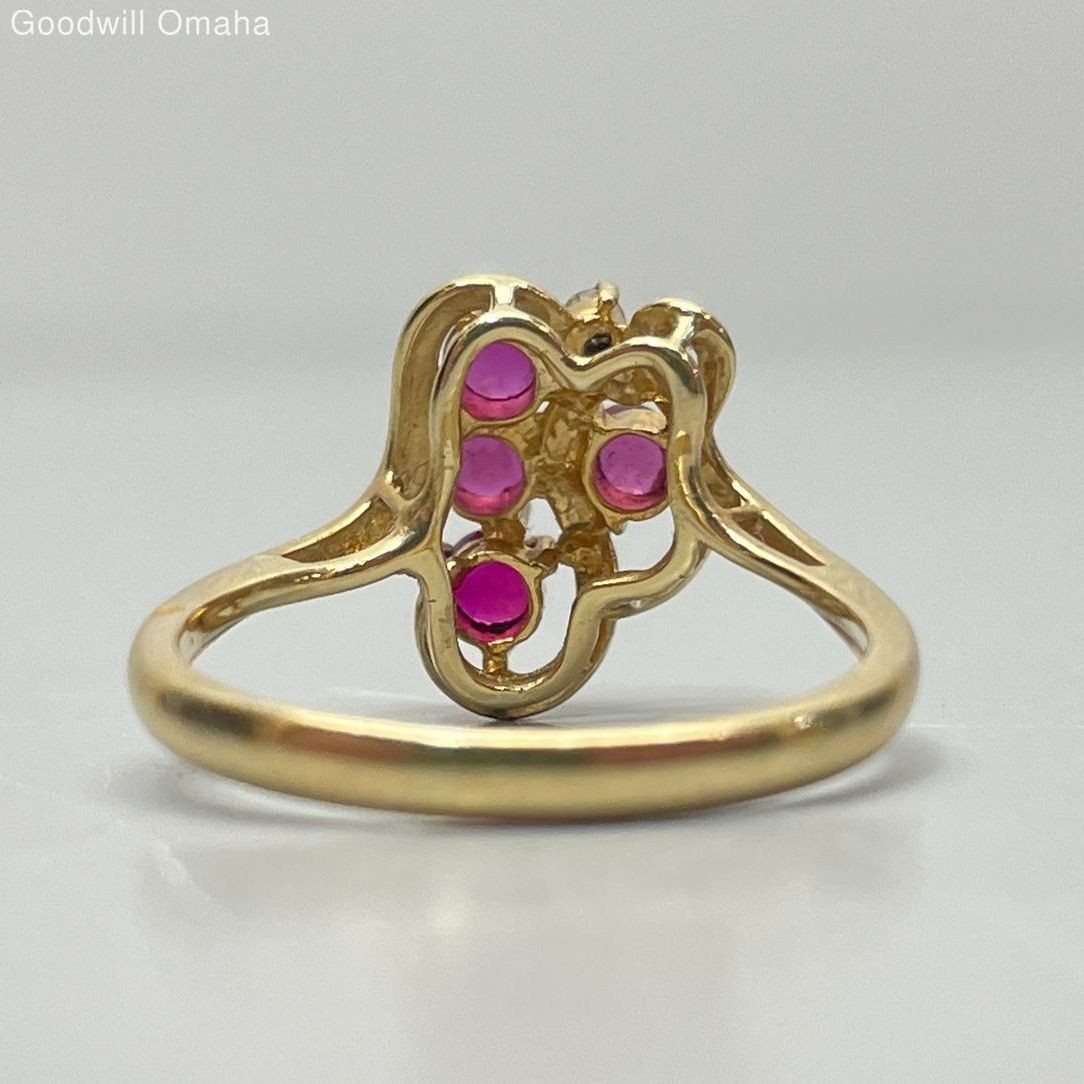 14KT Gold Multi-Ruby & Diamond Gemstone Ring (Siz… - image 3