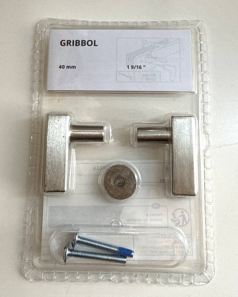 2 Pack IKEA GRIBBOL Aluminum Knob For Doors and Drawers Silver 1 9/16" New
