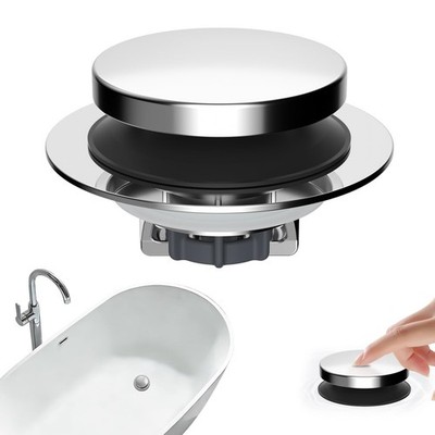 Hibbent 3 in 1 Metal Bathtub Drain Stopper, Universal Pop Up Tub Chrome 