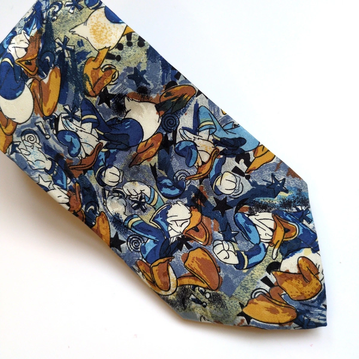 The Disney Store Donald Duck Silk Neck Tie Blue Abstract Mad Angry Yelling
