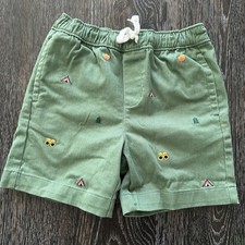 Janie and Jack Boys Green Shorts Size 5 Camping Trees Camp Fire Tent Embroidered