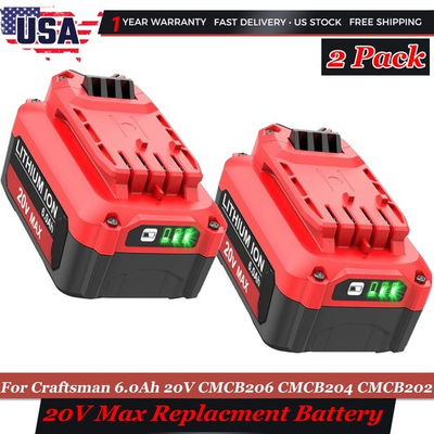 #ad 2 Pack 20V 6.0Ah for Craftsman 20Volt Battery CMCB205 CMCB204 CMCB206 CMCB21 New $102.99