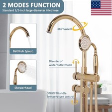 Classic Waterfall Tub Taps with Hand Sprayer Leakproof 2 Modes for Bath Spouts