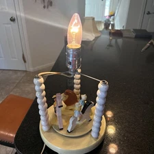 Vintage IRMI Nursery Wooden Animals Musical Carousel Children's Lamp -Works!