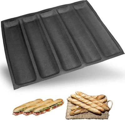 Nonstick 5 Cavity French Bread Baking Pan Soft Foldable Hoagie Roll Tray NEW