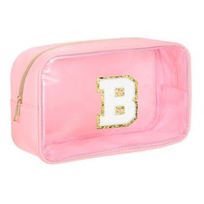 Initial Makeup Bag, Pink Clear Cosmetic Bag Case Toiletry Organizer, Letter B