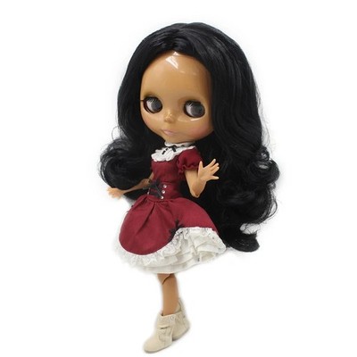 Blythe Doll Black Hair Nude Joint Body Shiny Face Dark Skin Gift Toys BJD Puppet