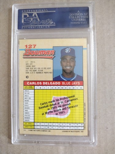 1992 Bowman #127 Carlos Delgado Rookie RC Blue Jays - PSA 9 - Picture 2 of 2