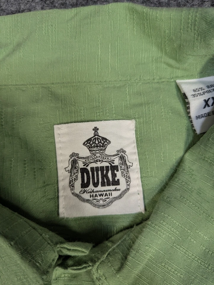Duke Kahanamoku Shirt Mens XXL 2XL Green Palm Trees SS Hawaiian Camp Rayon Poly - Image 4 of 4