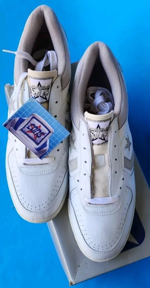 RARO Vintage Años 80 Converse Low Top Baloncesto Oxford Blanco Gris Con CAJA Talla 15 Foto 3 de 4