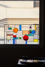 "Planetarium" Frank Lloyd Wright Insprd Tiffany Stained Glass 21 x 12 inches