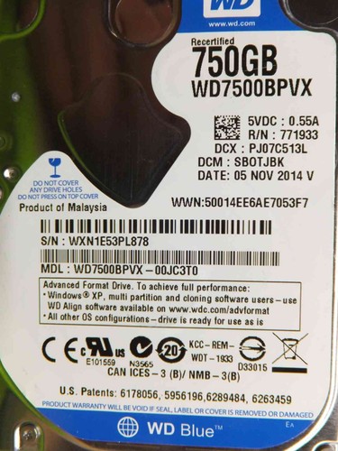 WD7500BPVX-00JC3T0 DCM:SBOTJBK | 05 NOV 2014 | Western Digital 750GB