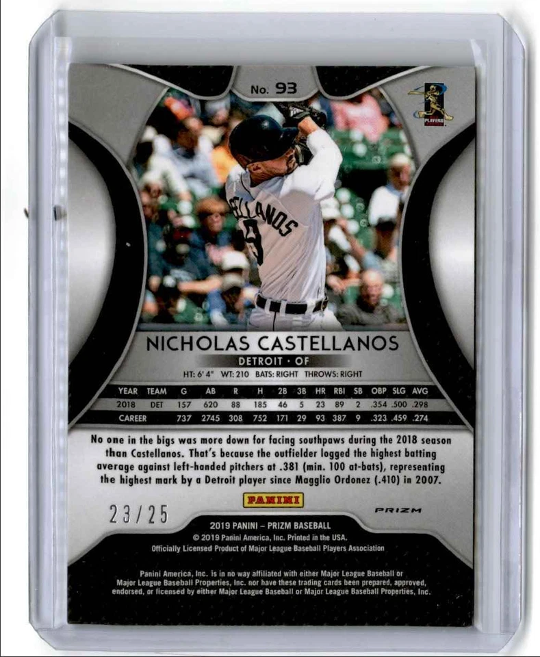 2019 Panini Prizm Burgundy Shimmer Nicholas Castellanos 23/25 Detroit Tigers #93 - Image 2 of 2