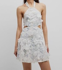 $495 Loveshackfancy Women's White Bohima Floral Lace Halter Mini Dress Size 12