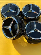 Set of 4 Mercedes Benz Glossy Black/Black outlined Center Caps 2.95 Inch/75mm