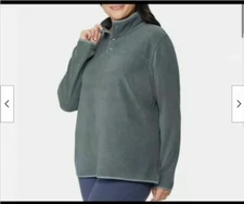 32 Degrees Womens 1/4 Button Snap Fleece Pullover Jacket(SMOKE GREEN , XXL) NWOT