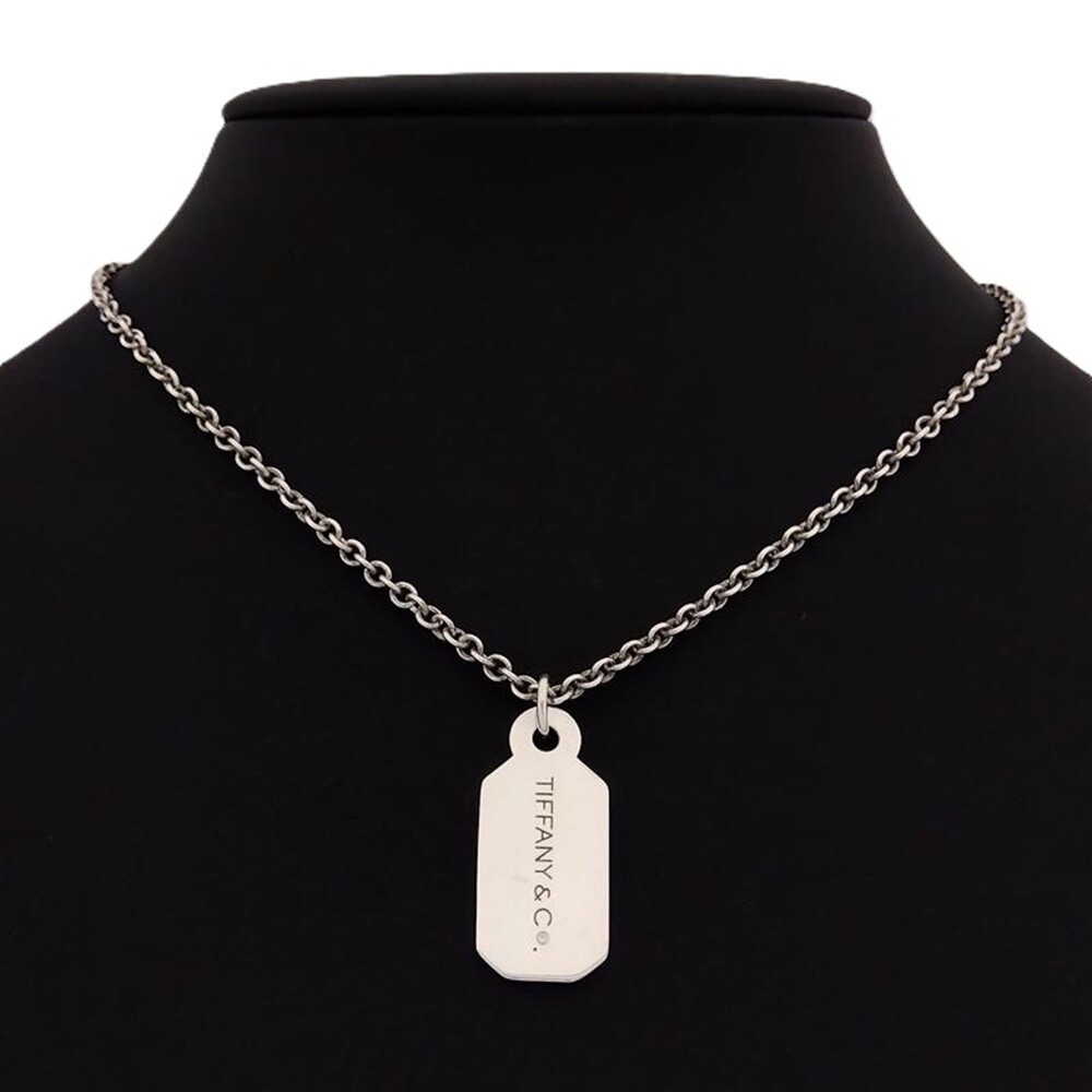 TIFFANY & Co. Logo Plate 1P Necklace Diamond Silver Ag925 Ladies Accessories