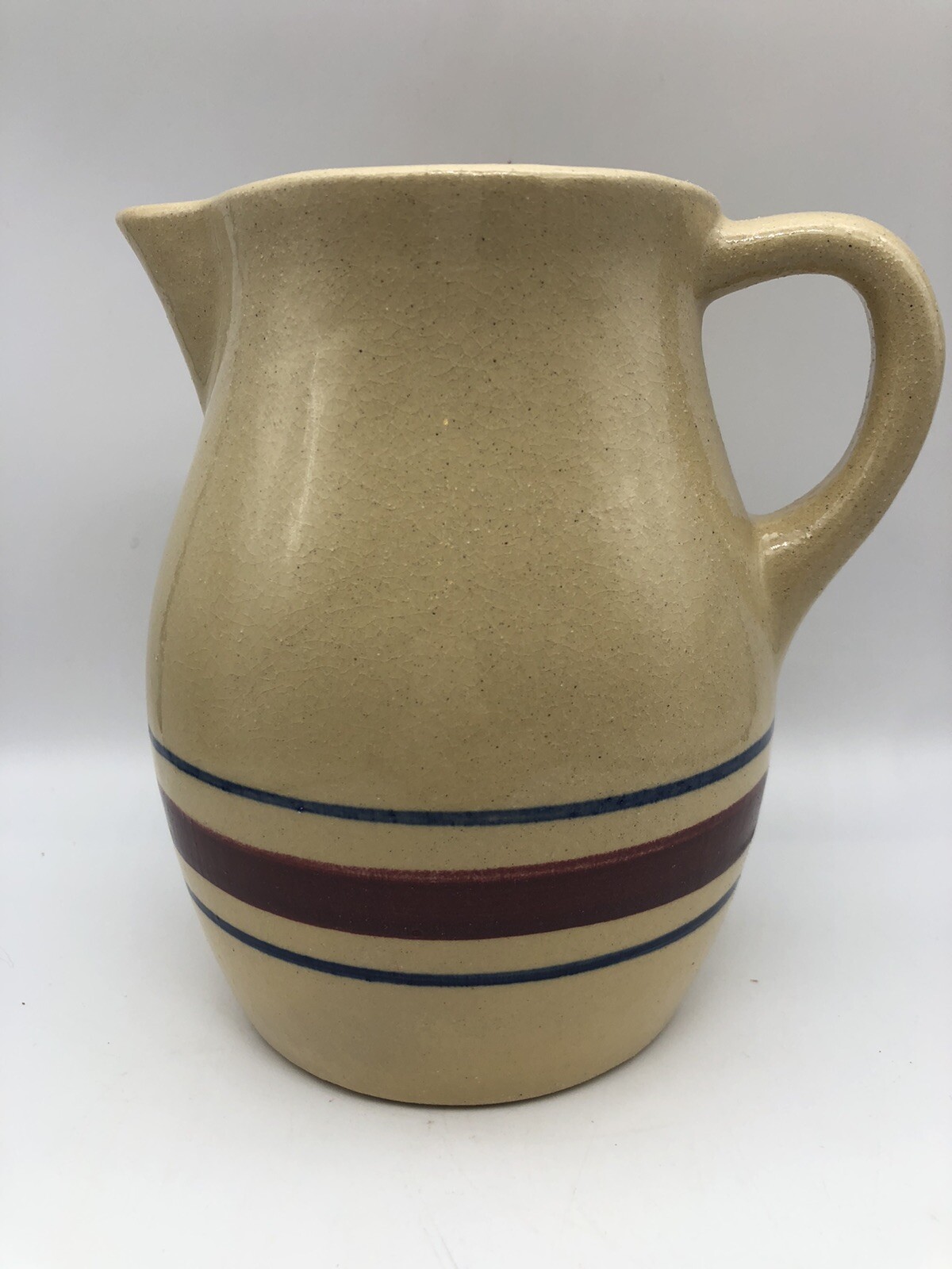 Stoneware Crock Pitcher Roseville Robinson Ransbottom Tan Blue and Red  Stripe – ASA College: Florida