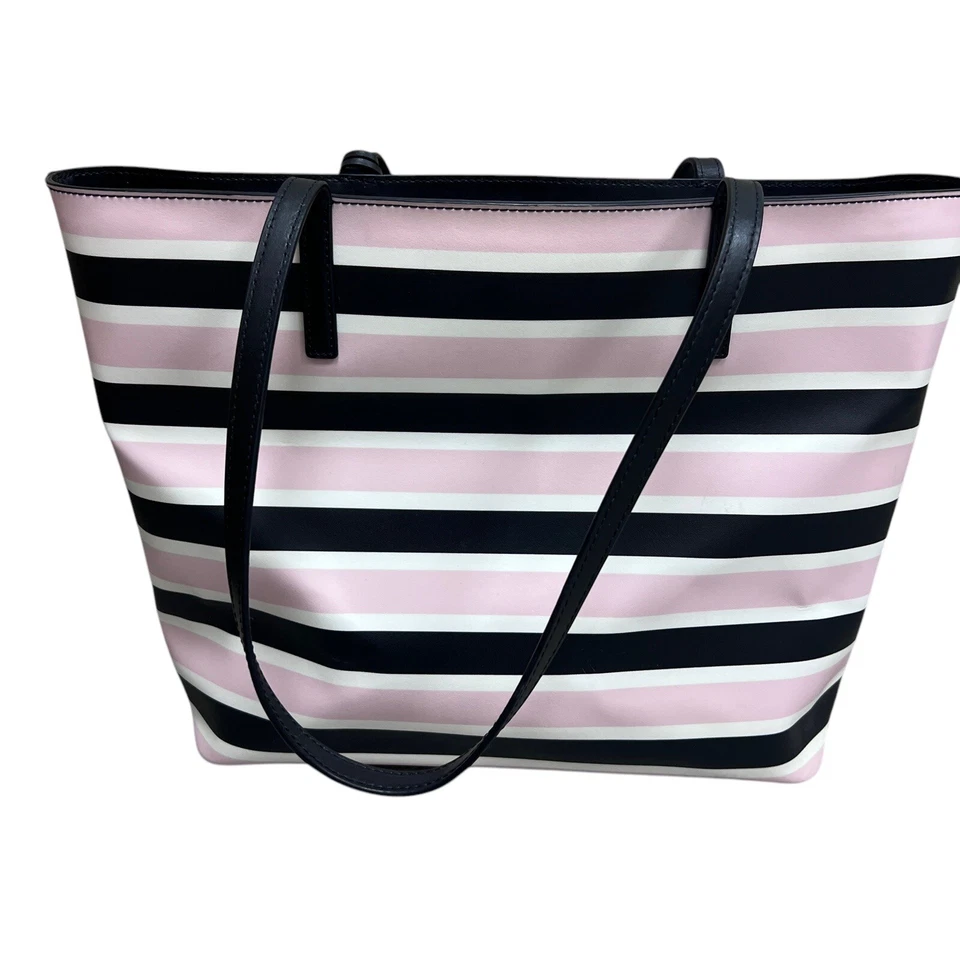Bolso de Mano Kate Spade Grande con Cremallera Janie Celebración Rosa Negro Rayas Primavera Foto 4 de 4