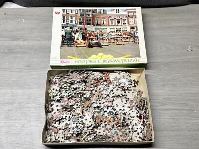 VINTAGE WHITMAN RUSTIKALES 600-TEILIGES PUZZLE NIEDERLÄNDISCHER KÄSEMARKT STRASSENSZENE