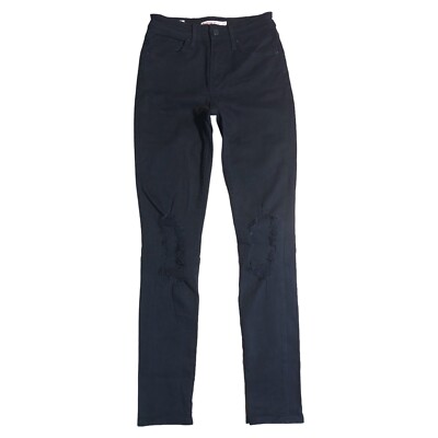 Levis Jeans Womens 721 High Rise Skinny Black Distressed Denim Tag 25 X 29 Ins