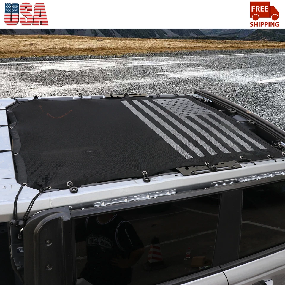 1x Black US Flag Bikini Top Mesh Sun Shade Cover Net For Ford Bronco 2021+ 4Dr Foto 2 de 4