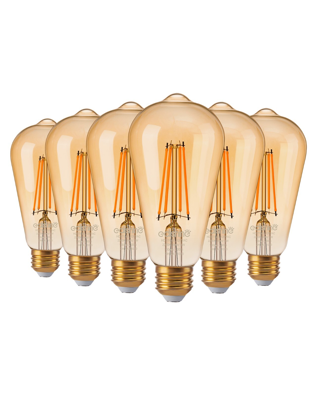 EDISHINE 6 Pack Vintage LED Edison Bulbs,ST64 Dimmable 2200K Amber Warm Light