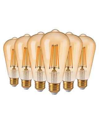 EDISHINE 6 Pack Vintage LED Edison Bulbs,ST64 Dimmable Amber Warm Light, 240°