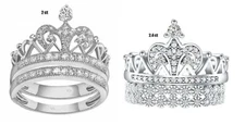 Crown Ring Real 925 sterling silver 2ct or 2.4ct set 2 pc Women's Corona