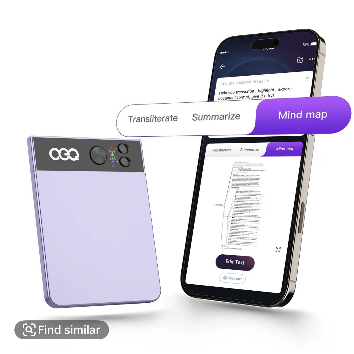 OEQ Al Voice Recorder, 64GB Al Speech Processor with Simultaneous