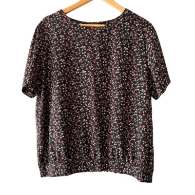 Chaus Women's Black Blouse With Red Yellow Buds