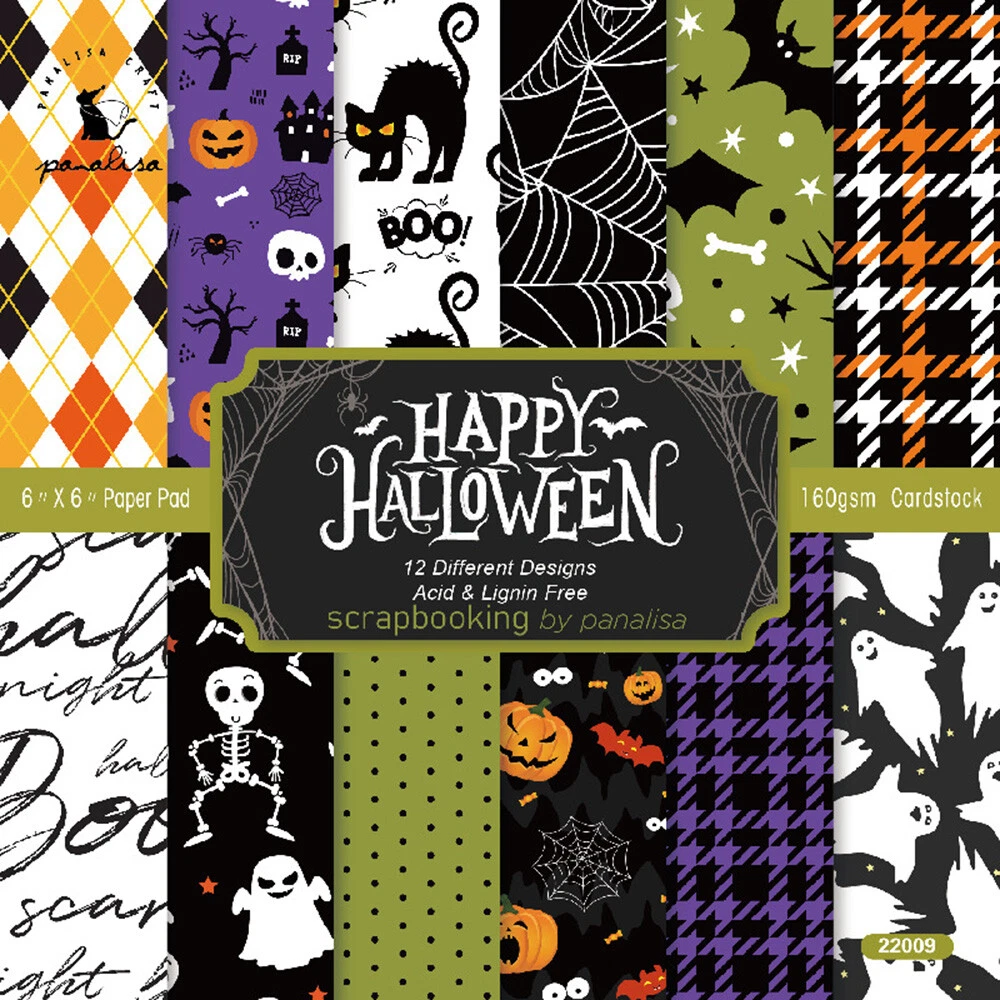 12PCS 6" Halloween Background Paper Pad Scrapbooking Making Cards Junk Journal